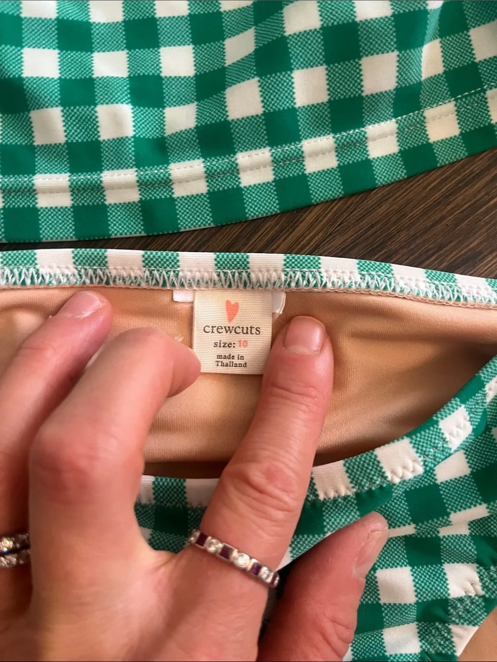 Crewcuts Green and White Gingham Girls' Rashguard Set size 10